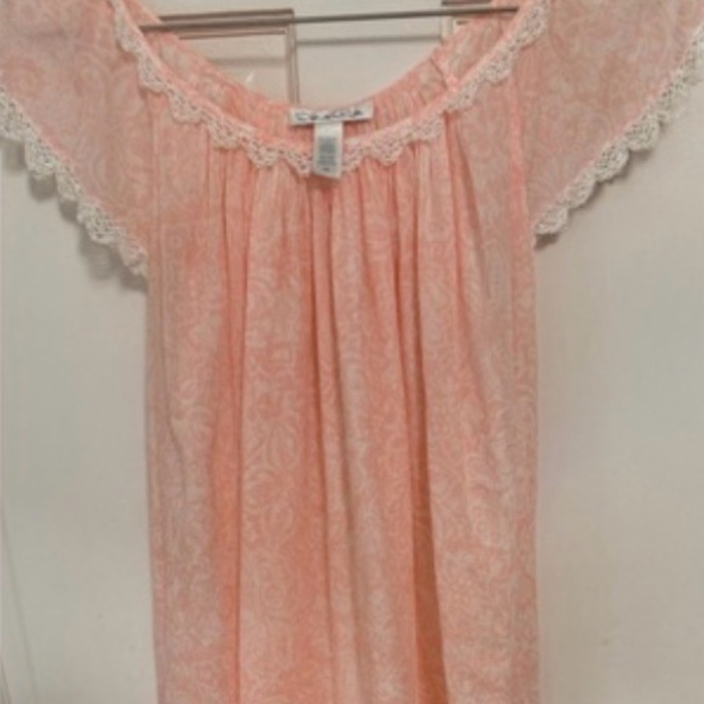 Vintage Oscar de la Renta Peach Lace Nightgown sheer cotton s/medium